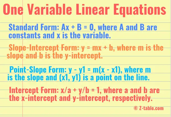 one variable linear equations types